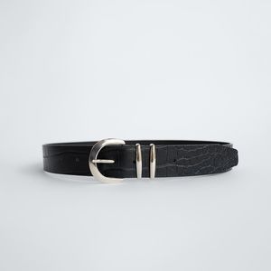 Black leather belt.